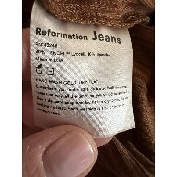 Reformation Jeans brown scoop neck puff sleeve ribbed long slv tshirt XL stretch - Picture 5 of 8